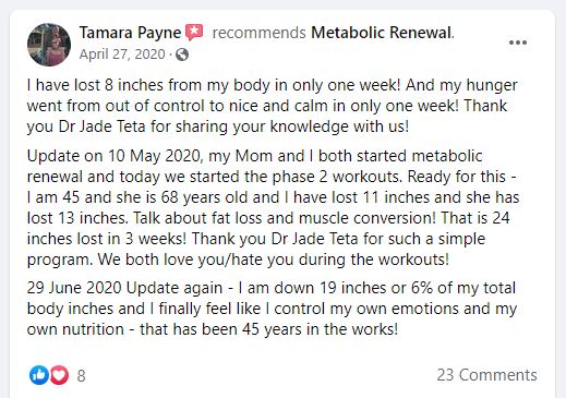 Metabolic Renewal Testimonial