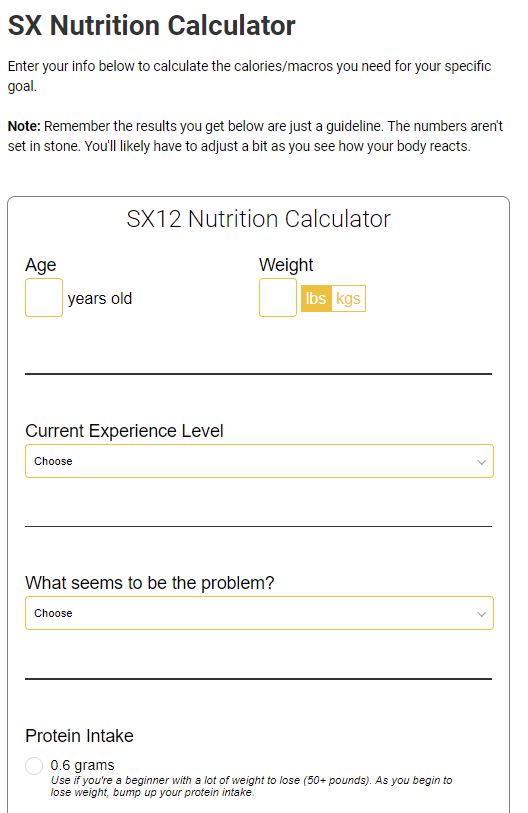 Superhero X12 Nutrition Calculator