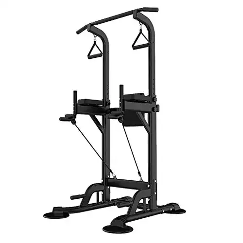 Therasoon Multi-Function Power Tower Adjustable Height Home Fitness Workout Station Dip Stands Pull up Bar Push Up