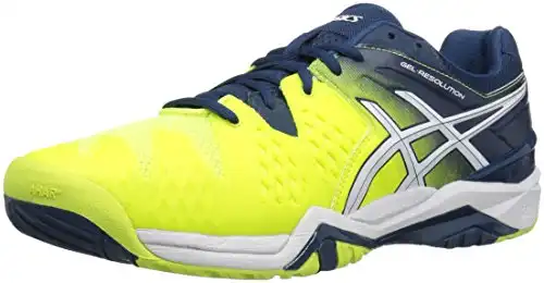 ASICS Men's Gel-Resolution 6 Tennis Shoe, Safety Yellow/White/Poseidon, 12.5 M US