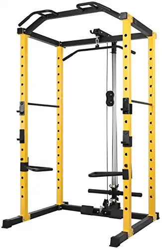 HulkFit 1000-Pound Capacity Multi-Function Adjustable Power Cage with J-Hooks, Dip Bars and Other Optional Attachments