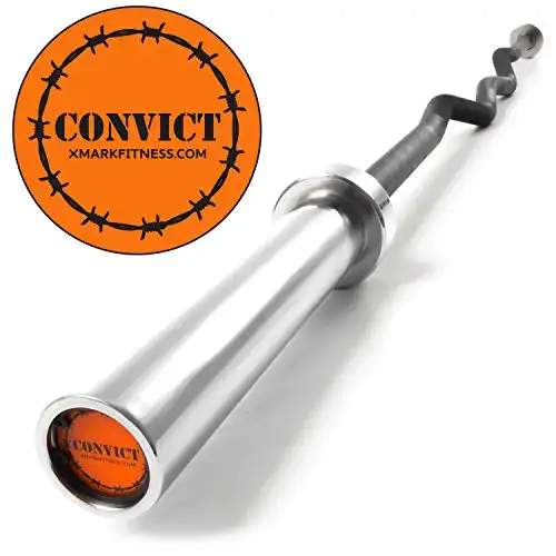 XMark Convict 6' Rackable Olympic Curl Bar with Chrome Sleeves, Brass Bushings, Medium Knurling and 400 lb. Wgt Capacity, Use with Squat Rack, Olympic Bench, Bicep Curl and Triceps Bar Exercises