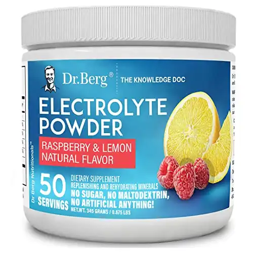 Dr. Berg's Original Keto Electrolytes Powder - Zero Artificial Ingredients - Sugar Free Electrolyte Powder - No Maltodextrin - Hydration Powder - Raspberry Lemon 50 Servings