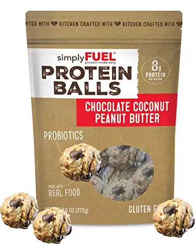 simplyFUEL Chocolate Coconut Peanut Butter Protein Balls | 1 Pack of 12 Balls | Gluten Free | Probiotic + High Protein Whole Food Snack | Certified Organic Ingredients | 8 g Whole Food Protein