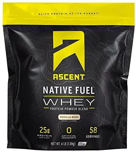 Ascent Native Fuel Whey Protein Powder - Post Workout Whey Protein Isolate, Zero Artificial Ingredients, Soy & Gluten Free, 5.7g BCAA, 2.7g Leucine, Essential Amino Acids, Vanilla Bean 4 lb
