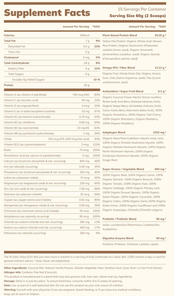 Ka'Chava Nutritional Label