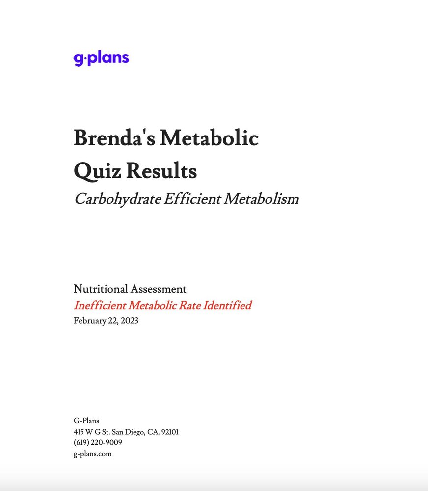 g plans metabolic quiz results