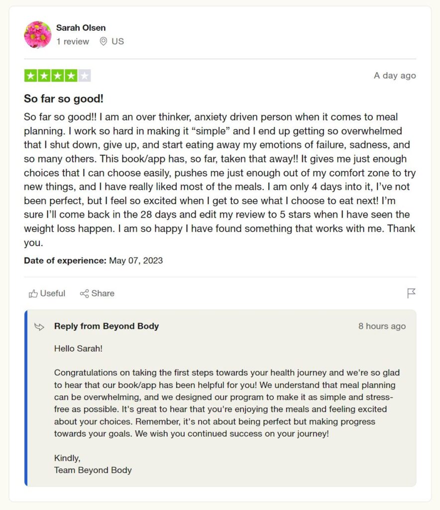 Beyond Body Trustpilot May 2023 Review Update